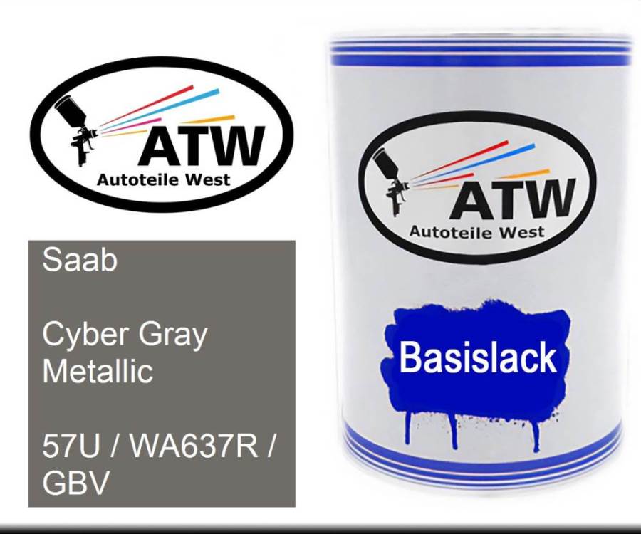 Saab, Cyber Gray Metallic, 57U / WA637R / GBV: 500ml Lackdose, von ATW Autoteile West.